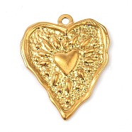 304 Stainless Steel Pendants, Textured, Heart Charm, Golden, 36x29x3mm, Hole: 2.4mm(X-STAS-K260-09G)