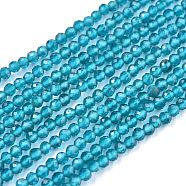 Glass Beads Strands, Imitation Quartz, Faceted, Round, Deep Sky Blue, 2mm, Hole: 0.5mm,  about 175pcs/strand, 14.9 inch(38cm)(G-K185-16E)