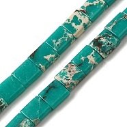 Synthetic Imperial Jasper Beads Strands, 2-Hole, Rectangle, Sea Green, 5.5~6x5x2.5mm, Hole: 0.9mm, about 69~70pcs/strand, 15.12~15.2 inch(38.4~38.6cm)(G-F762-A03-01)