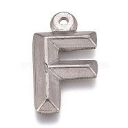 304 Stainless Steel Pendants, Alphabet, Letter.F, 16x9.5x2mm, Hole: 1mm(STAS-H119-01P-F)