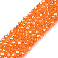 Electroplate Glass Beads Strands, AB Color Plated, Faceted, Rondelle, Orange Red, 2.9~3.3x2mm, Hole: 0.8mm, about 148~150pcs/strand, 15.55~15.75 inch(39.5~40cm)(EGLA-A044-T2mm-B25)