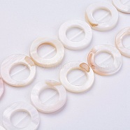 Natural Shell Beads Strands, Donut, Floral White, 20~20.5x2.5~3mm, Hole: 0.6mm, about 20pcs/strand, 15.74 inch(40cm)(X-BSHE-P026-26)