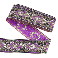 Ethnic Style Embroidery Polyester Ribbons, Jacquard Ribbon, Tyrolean Ribbon, Garment Accessories, Flower Pattern, Dark Orchid, 1-7/8 inch(48mm), about 7.66 Yards(7m)/Roll(OCOR-WH0070-04B)