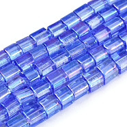 Transparent Electroplate Glass Bead Strands, AB Color Plated, Rectangle, Royal Blue, 3~8.5x3.5~4x3.5~4mm, Hole: 1.2mm, about 96~101pcs/strand, 15.16 inch~15.55 inch(38.5~39.5cm)(GLAA-N047-08-C04)