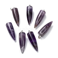 Natural Amethyst Pendants, with Platinum Brass Findings, Bullet, 32~35x10~11mm, Hole: 7X3mm(G-D040-01P-B07)