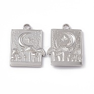 304 Stainless Steel Bigs Pendants, Rectangle with Moon and Mushroom, Stainless Steel Color, 25x18x2.5mm, Hole: 2.5mm(STAS-B031-16P)