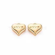 Brass Charms, Nickel Free, for Valentine's Day, Heart with Word 4EVR(Representing Forever), Real 18K Gold Plated, 9.5x10x4mm, Hole: 1.2mm(KK-S364-109)