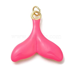 Rack Plating Brass Enamel Pendants, with Jump Ring, Cadmium Free & Lead Free, Long-Lasting Plated, Real 18K Gold Plated, Fishtail Charm, Deep Pink, 25x24.5x3mm, Hole: 3mm(KK-I720-24G-03)