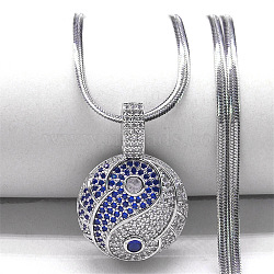 Brass Micro Pave Cubic Zirconia Yin-yang Pendant Necklaces, 304 Stainless Steel Snake Chain Necklaces, Stainless Steel Color, 19.80 inch(50.3cm)(NJEW-K273-01P)