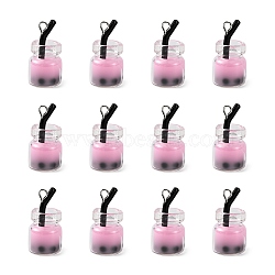 Glass Bottle Pendants, with Resin Inside and Iron Findings, Imitation Bubble Tea/Boba Milk Tea, Pink, 20~25x11~14x11mm, Hole: 1.8mm(CRES-S359-01D)
