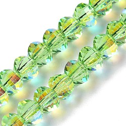 Transparent Electroplate Glass Beads Strands, AB Color Plated, Faceted, Rondelle, Green Yellow, 7.8x5.8~6.3mm, Hole: 1.5mm, about 80pcs/strand, 18.31''~19.88''(46.5~50.5cm)(GLAA-Q099-C01-10-1)