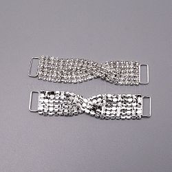 Brass Rhinestone Links Connectors, Garment Accessories, Twsited, Crystal, Silver, 86x18x5mm, Hole: 13x5mm(FIND-WH0001-14)