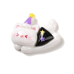 Halloween Opaque Resin Decoden Cabochons, Flying Cat Shape, White, 22.5x26.5x8mm(CRES-R201-02D)