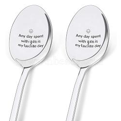 Stainless Steel Spoon, Letter Pattern, 196x32mm, 2pcs/set(AJEW-WH0160-009)