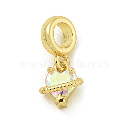 Rack Plating Brass Pave Clear AB Cubic Zirconia Heart Balloon European Dangle Charms, Large Hole Pendants, Lead Free & Cadmium Free, Long-Lasting Plated, Real 18K Gold Plated, 10.5x12x3.3mm, Hole: 4.6mm(KK-Z067-42G)