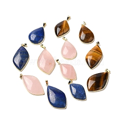 Gemstone Pendants, Leaf Charms, with Rack Plating Golden Plated Brass Findings, Cadmium Free & Lead Free, 35.5~46.5x22~27x6.5~8.5mm, Hole: 5.4x4mm(G-R486-03G)