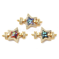 Rack Plating Brass Micro Pave Cubic Zirconia Star Connector Charms, with Enamel & Shell, Real 18K Gold Plated, Long-Lasting Plated, Lead Free & Cadmium Free, Mixed Color, 16x24x4mm, Hole: 1.4mm(KK-K385-101G)