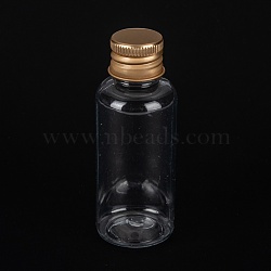 PET Plastic Mini Storage Bottle, Travel Bottle, for Cosmetics, Cream, Lotion, liquid, with Aluminum Screw Top Lid , Golden, 2.9x7.7cm, Capacity: 30ml(1.01fl. oz)(CON-K010-03C-02)