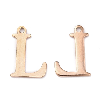 Ion Plating(IP) 304 Stainless Steel Alphabet Charms, Rose Gold, Letter.L, 12x8x1mm, Hole: 1mm