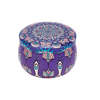 Printed Tinplate Storage Box, for Jewelry & Aromatherapy Candle & Candy Box, Flower Pattern, Medium Purple, 7.7x5cm