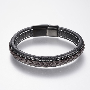 Braided Leather Cord Bracelets, with 304 Stainless Steel Magnetic Clasps, Colorful, 8-5/8 inch(220mm), 29x14x8mm