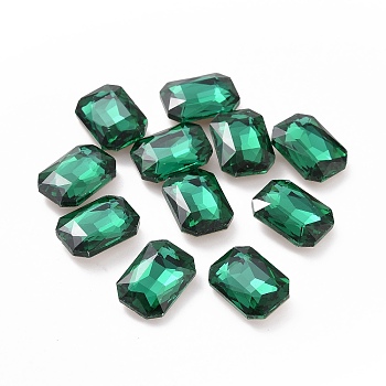 Glass Rhinestone Cabochons, Pointed Back & Silver Back Plated, Rectangle, Fern Green, 14x10x5mm
