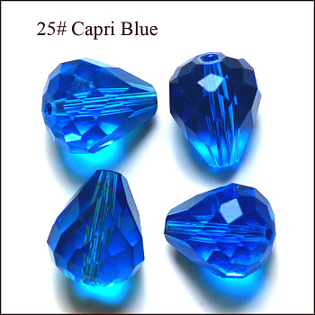 Imitation Austrian Crystal Beads, Grade AAA, Faceted, Drop, Dodger Blue, 8x10mm, Hole: 0.9~1mm