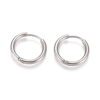 202 Stainless Steel Huggie Hoop Earrings, Hypoallergenic Earrings, with 316 Surgical Stainless Steel Pin, Stainless Steel Color, 10 Gauge, 17x2mm, Pin: 1mm