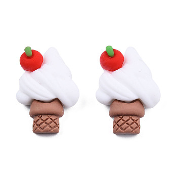 Opaque Resin Cabochons, Ice Cream Cone with Cherry, Red, 24.5x17x8.5mm