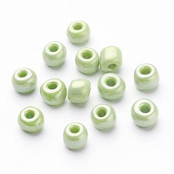 6/0 Opaque Colors Lustered Round Glass Seed Beads, Green Yellow, Size: about 4mm in diameter, hole:1.5mm, about 495pcs/50g