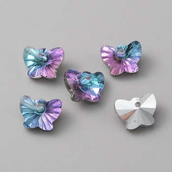 Facted Glass Pendants, Butterfly Charms, Orchid, 7.5x10x5mm, Hole: 1.2mm