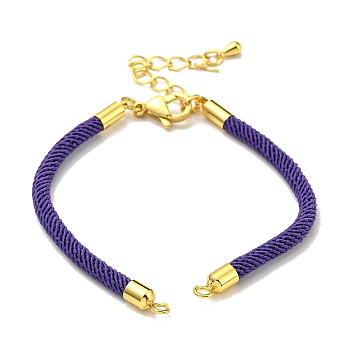 Nylon Cords Bracelet Makings Fit for Connector Charms, with Brass Findings and 304 Stainless Steel Lobster Claw Clasps, Long-Lasting Plated, Slate Blue, 6-1/2~6-3/4 inch(16.5~17cm), Hole: 1.8mm