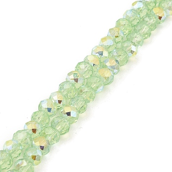 Baking Painted Transparent Glass Beads Strands, Imitation Opalite, Faceted, AB Color Plated, Round, Light Green, 6x5mm, Hole: 1mm, about 82pcs/strand, 16.73~16.93''(42.5~43cm)