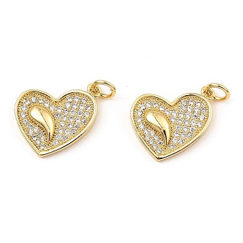 Rack Plating Brass Micro Pave Clear Cubic Zirconia Pendants, Heart, Real 16K Gold Plated, 17.5x13.5x3mm