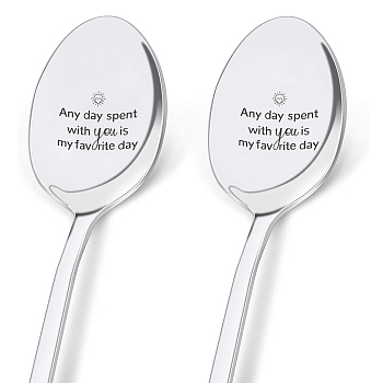 Stainless Steel Spoon, Letter Pattern, 196x32mm, 2pcs/set