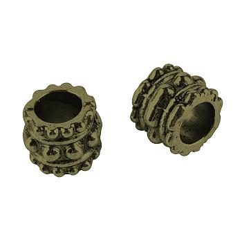 Tibetan Style Alloy European Beads, Large Hole Beads, Column, Cadmium Free & Lead Free, Antique Bronze, 7x6mm, Hole: 4mm, about 1330pcs/1000g