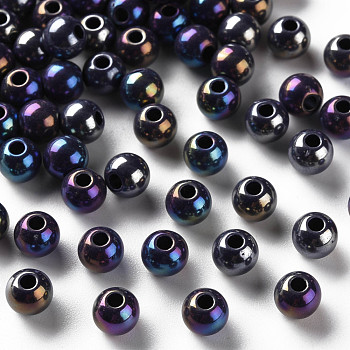 Opaque Acrylic Beads, AB Color Plated, Round, Prussian Blue, 6x5mm, Hole: 1.8mm, about 4400pcs/500g