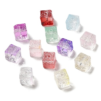Transparent Glass Beads, Cube, Mixed Color, 10x11x11mm, Hole: 1.5mm