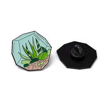 Creative Zinc Alloy Brooches, Enamel Lapel Pin, with Iron Butterfly Clutches or Rubber Clutches, Electrophoresis Black Color, Plant, Green, 30x30mm, pin: 1mm