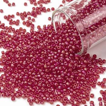 TOHO Round Seed Beads, Japanese Seed Beads, (165BF) Transparent AB Frost Siam Ruby, 11/0, 2.2mm, Hole: 0.8mm, about 50000pcs/pound