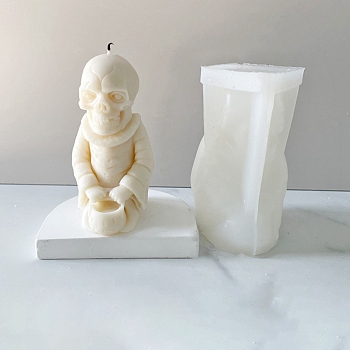 DIY Candle Making Silicone Molds, Resin Casting Molds, Skull with Basket, White, 10.1x6.3x5.6cm