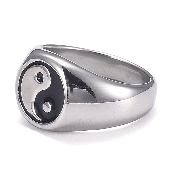 304 Stainless Steel Finger Rings, Yin Yang Ring, with Enamel, Gossip, Stainless Steel Color, Size 13, Inner Diameter: 22.1mm