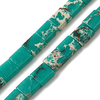 Synthetic Imperial Jasper Beads Strands, 2-Hole, Rectangle, Sea Green, 5.5~6x5x2.5mm, Hole: 0.9mm, about 69~70pcs/strand, 15.12~15.2 inch(38.4~38.6cm)