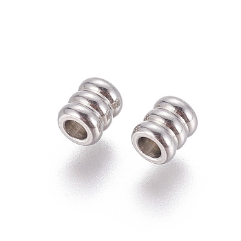 202 Stainless Steel Beads, Column, Stainless Steel Color, 5x4mm, Hole: 2mm