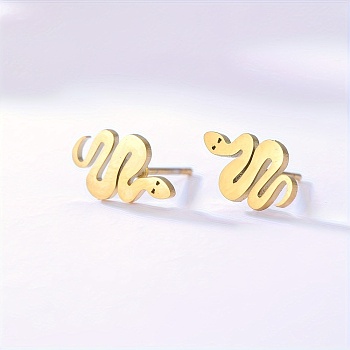 Cute Hollow Snake Ear Studs, Fashionable and Simple Personality, 18K Gold Plating