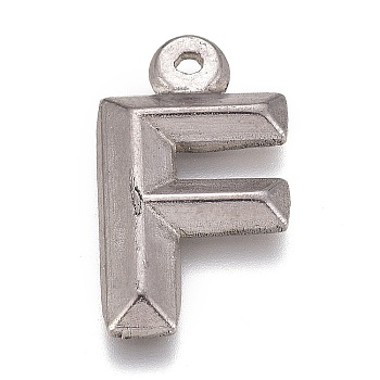 304 Stainless Steel Pendants, Alphabet, Letter.F, 16x9.5x2mm, Hole: 1mm