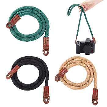 Olycraft 3Pcs 3 Colors Cotton Cord Camera Shoulder Straps, with PU Imitation Leather Cord End & Iron Finding, Mixed Color, 965x19.5x10mm, 1pc/color