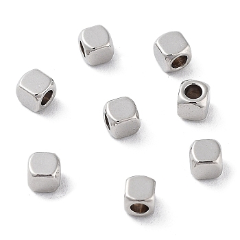 201 Stainless Steel Beads, Cube, Stainless Steel Color, 3x3x3mm, Hole: 1.8mm