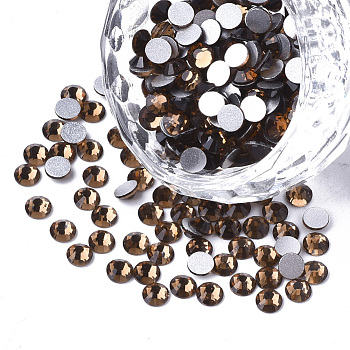 Glass Rhinestone Flat Back Cabochons, Back Plated, Faceted, Half Round, Smoked Topaz, SS8, 2.3~2.4x1mm, about 1440pcs/bag
