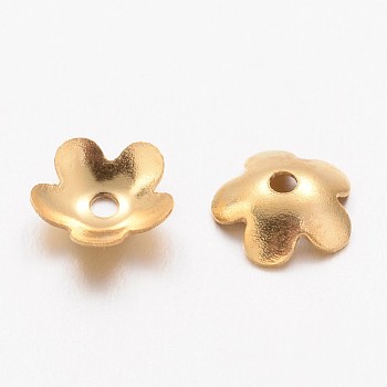 Ion Plating(IP) 304 Stainless Steel Bead Caps, Flower, 5-Petal, Golden, 6x1.5mm, Hole: 1mm